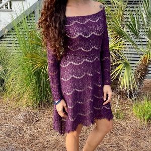 Xhiliration deep purple dress w gold detail zip lace gorgeous like new sz m
